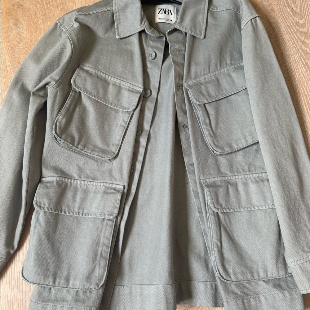Zara Light Olive Green Utility Bomber Jacket